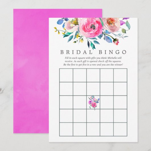 Invitation Aquarelle rose chaud Fête des mariées florale Bing (Devant / Derrière)