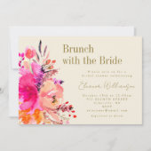 Invitation Aquarelle rose chaud Fête des mariées florale Brun (Devant)