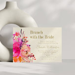 Invitation Aquarelle rose chaud Fête des mariées florale Brun<br><div class="desc">Brunch avec la mariée moderne Hot rose et or Aquarelle Floral Simple Douche nuptiale Invitation</div>