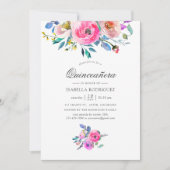 Invitation Aquarelle rose chaud Quinceañera (Devant)