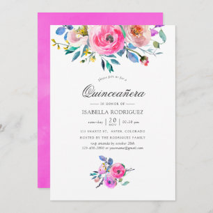 Invitation Aquarelle rose chaud Quinceañera