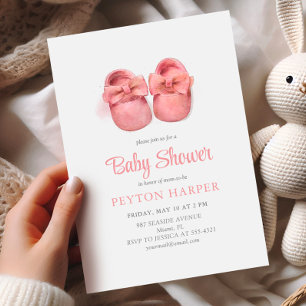 Invitation Aquarelle rose Chaussures Baby shower fille