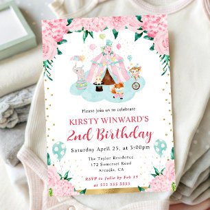 Invitation Aquarelle rose Circus Animaux Anniversaire de enfa