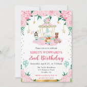 Invitation Aquarelle rose Circus Animaux Anniversaire de enfa (Devant)