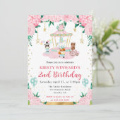 Invitation Aquarelle rose Circus Animaux Anniversaire de enfa (Debout devant)