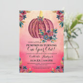 Invitation Aquarelle rose Citrouille 1er anniversaire (Debout devant)