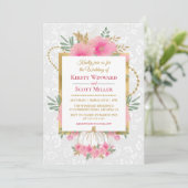 Invitation Aquarelle rose Citrouille Fleurs Mariage or Foil (Debout devant)