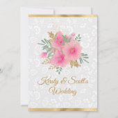 Invitation Aquarelle rose Citrouille Fleurs Mariage or Foil (Dos)