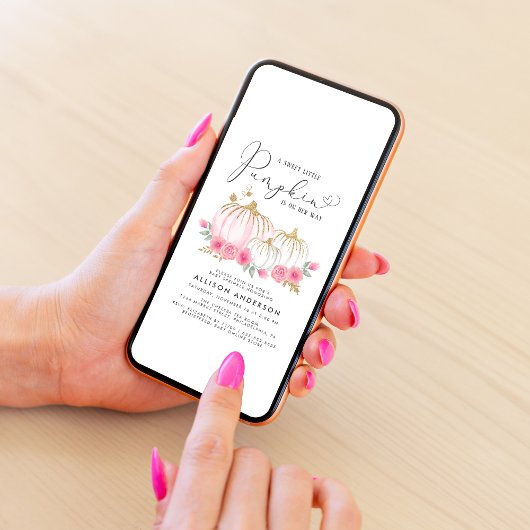 Invitation Aquarelle rose citrouille Floral Bébé Fille Parsem