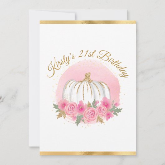 Invitation Aquarelle rose Citrouille or Parties scintillant A (Dos)