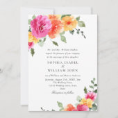 Invitation Aquarelle rose clair Mariage Fleurs orange (Devant)