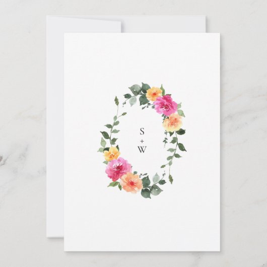 Invitation Aquarelle rose clair Mariage Fleurs orange (Dos)