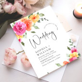 Invitation Aquarelle rose clair Mariage Fleurs orange