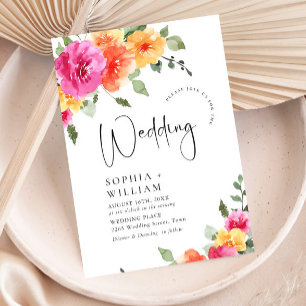 Invitation Aquarelle rose clair Mariage Fleurs orange