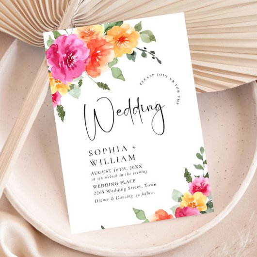 Invitation Aquarelle rose clair Mariage Fleurs orange