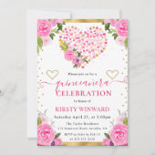 Invitation Aquarelle rose Coeurs or Fleurs Quinceanera (Devant)