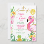 Invitation Aquarelle rose colorée Flamingle Anniversaire (Devant)