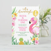 Invitation Aquarelle rose colorée Flamingle Anniversaire (Debout devant)