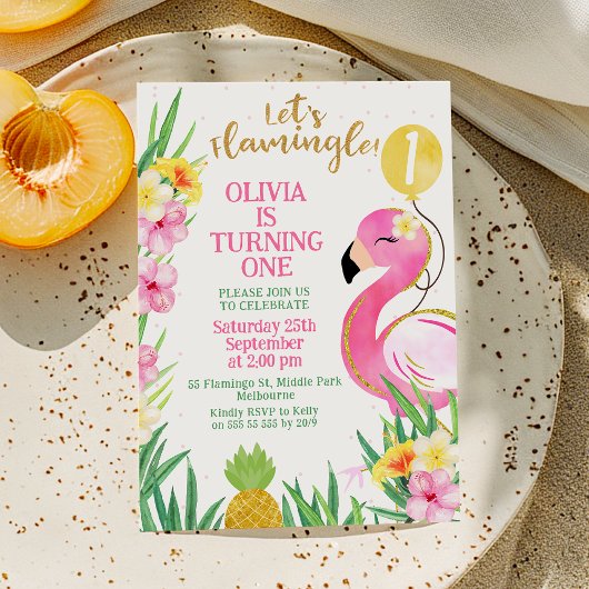 Invitation Aquarelle rose colorée Flamingle Anniversaire