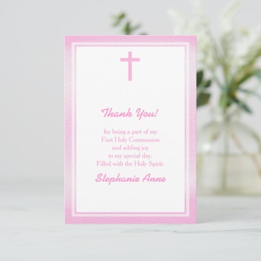 Invitation Aquarelle rose communion (Debout devant)