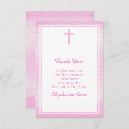 Invitation Aquarelle rose communion (Devant / Derrière)