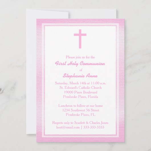 Invitation Aquarelle rose communion (Devant)