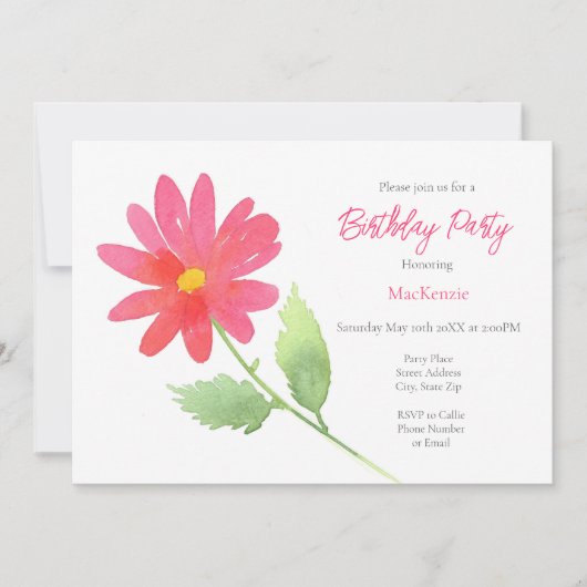 Invitation Aquarelle rose corail (Devant)
