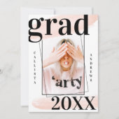 Invitation Aquarelle rose corail brosse photo graduation (Devant)