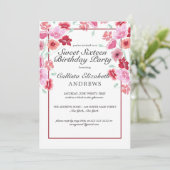 Invitation Aquarelle rose corail Floral Douce 16 Anniversaire (Debout devant)