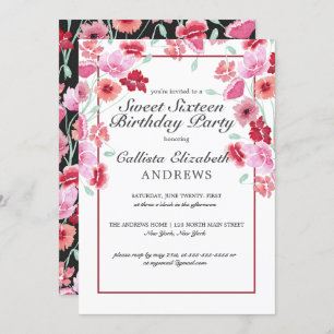 Invitation Aquarelle rose corail Floral Douce 16 Anniversaire