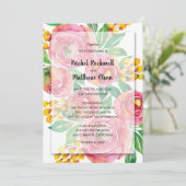 Invitation Aquarelle rose corail jaune Mariage floral (Debout devant)