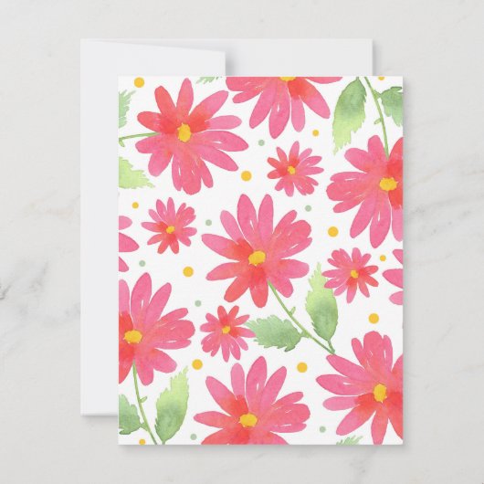 Invitation Aquarelle rose corail Motif marguerite 2 (Dos)