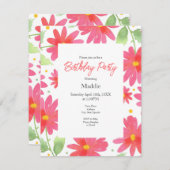 Invitation Aquarelle rose corail Motif marguerite 2 (Devant / Derrière)