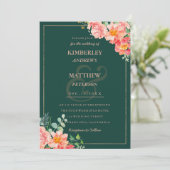 Invitation Aquarelle rose corail vert or Mariage floral (Debout devant)