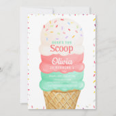 Invitation Aquarelle rose crème glacée 1er anniversaire (Devant)