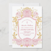 Invitation Aquarelle Rose Crest Baptême (Devant)