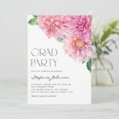 Invitation Aquarelle rose Dahlia Fête de Graduation Florale (Debout devant)