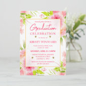 Invitation Aquarelle rose Dahlia Peony Flowers Graduation (Debout devant)