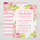 Invitation Aquarelle rose Dahlia Peony Flowers Graduation (Devant / Derrière)