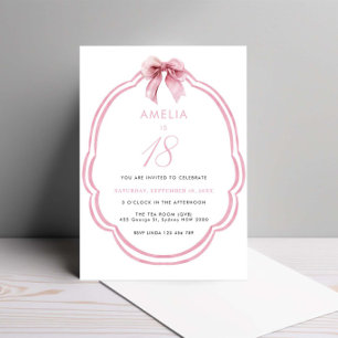 Invitation Aquarelle Rose Dainty Bow 18e anniversaire