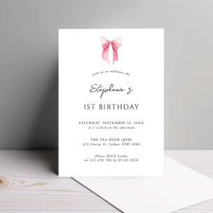 Invitation Aquarelle Rose Dainty Bow 1er anniversaire