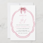 Invitation Aquarelle rose dainty Bow 21e anniversaire (Devant)
