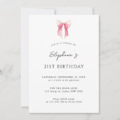 Invitation Aquarelle rose dainty Bow 21e anniversaire (Devant)