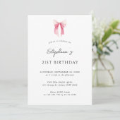 Invitation Aquarelle rose dainty Bow 21e anniversaire (Debout devant)