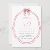 Invitation Aquarelle rose dainty Bow 50e anniversaire (Devant)