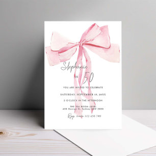Invitation Aquarelle rose dainty Bow 50e anniversaire