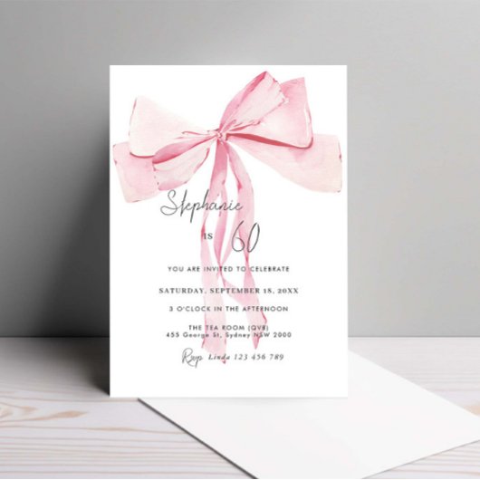 Invitation Aquarelle Rose Dainty Bow 60e anniversaire