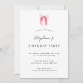 Invitation Aquarelle rose Dainty Bow fête d'anniversaire (Devant)