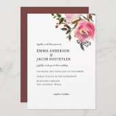 Invitation Aquarelle Rose d'automne fine (Devant / Derrière)