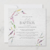 Invitation Aquarelle rose délicate Fille florale Baptême (Devant)